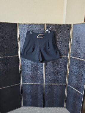 INC International Concepts High-Waist Black Shorts with Oval Buckle